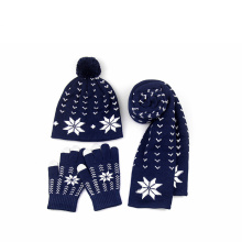 Factory supply woolen yarn winter women custom Warm Thick Cable Winter Set Knitted Hat Scarf & Gloves